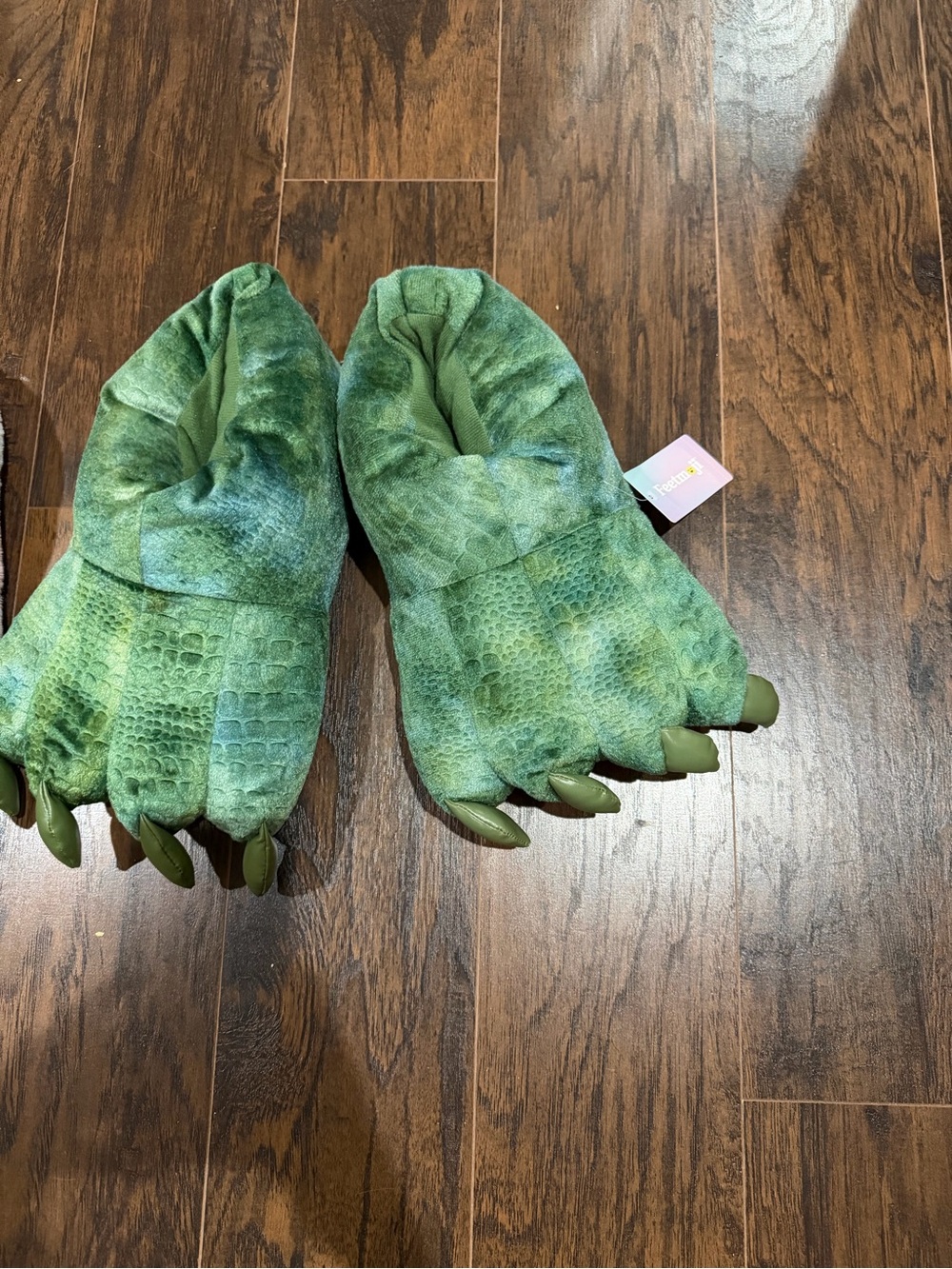 Men's Plush Green Dino Claw Slippers - Cozy Slip-On Footwear